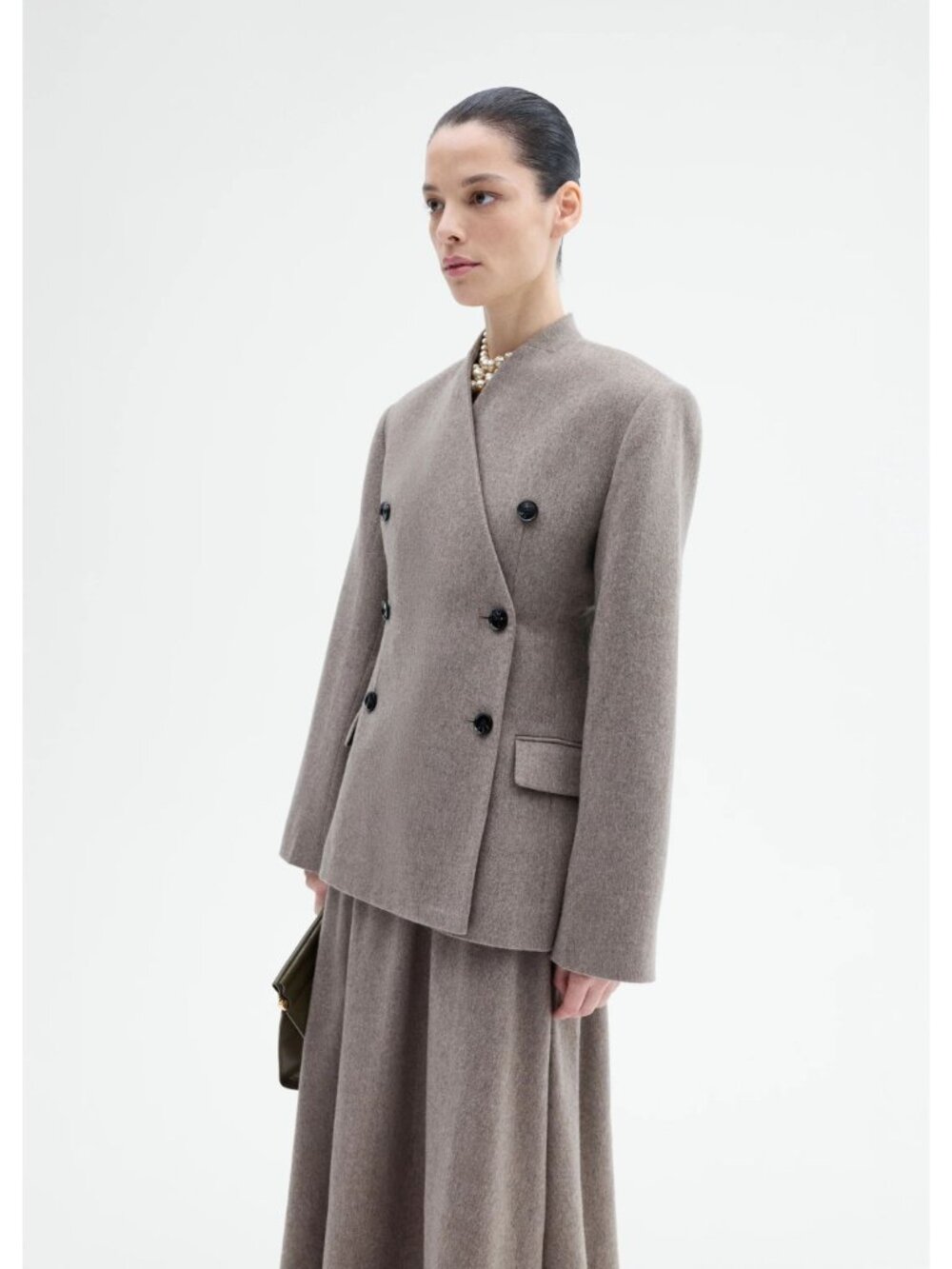 Co Sculptural Collarless Jacket in Oatmeal Small Womens Wool Blazer - Picture 3 of 16